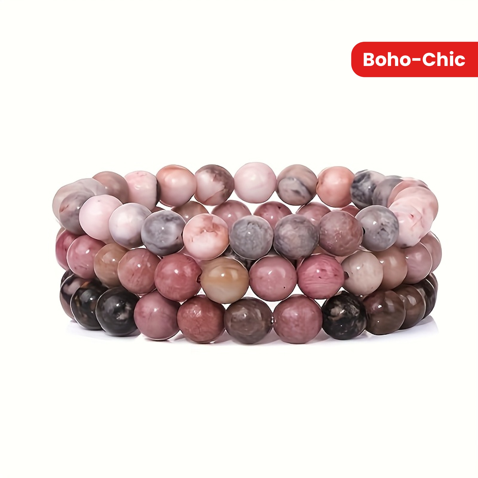 3pcs Stone Bead Bracelet Set Boho Style for Couples